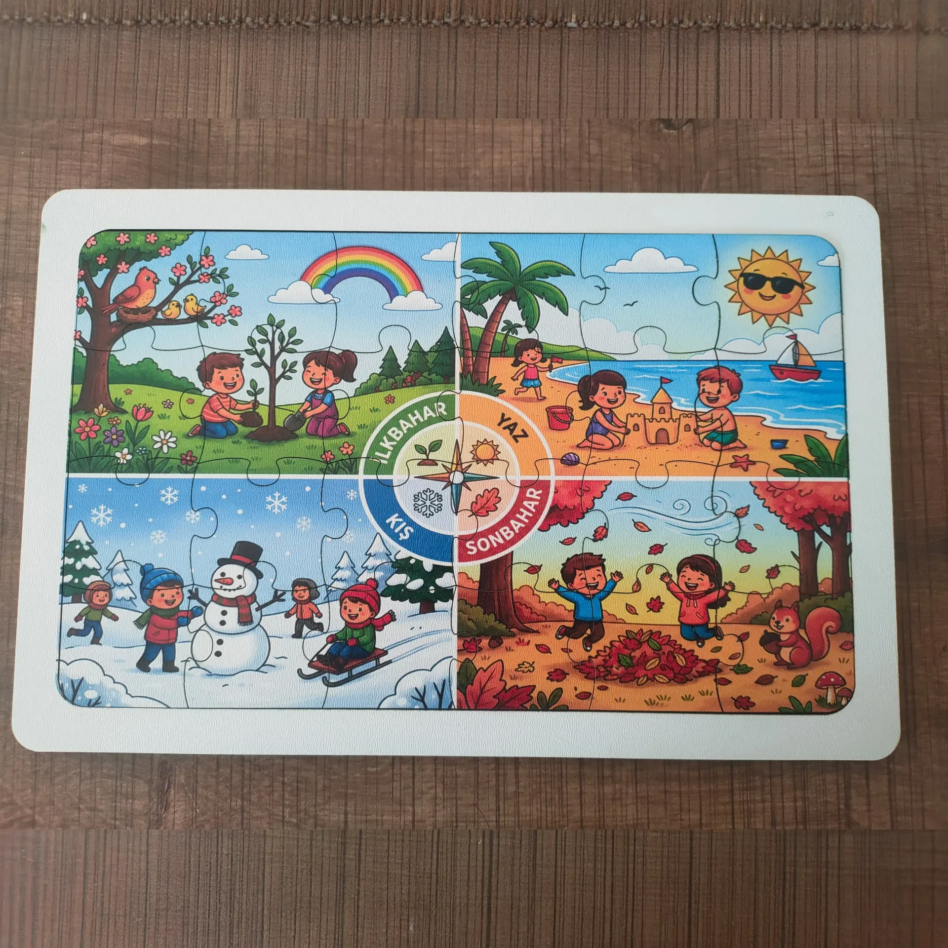 4 Mevsim Döngüsü Eğitici Ahşap Puzzle / Yapboz