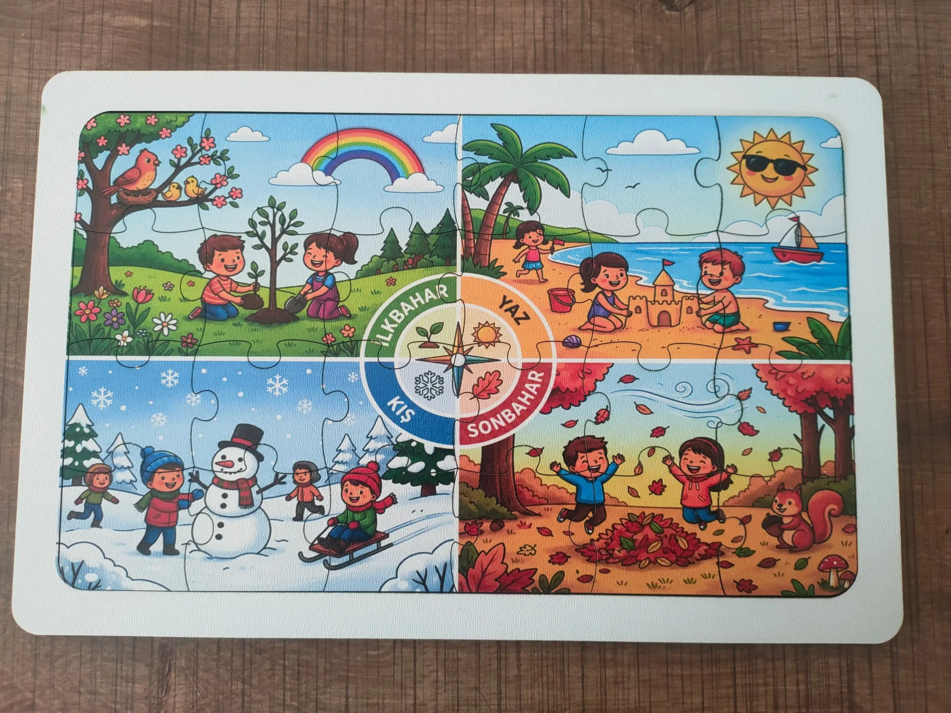 4 Mevsim Döngüsü Eğitici Ahşap Puzzle / Yapboz
