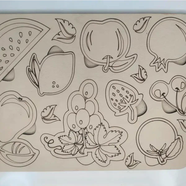 Montessori Eğitici ve Boyanabilir 3 mm Ham MDF 9 Parçalı Meyve Temalı Ahşap Puzzle (25×18 cm)