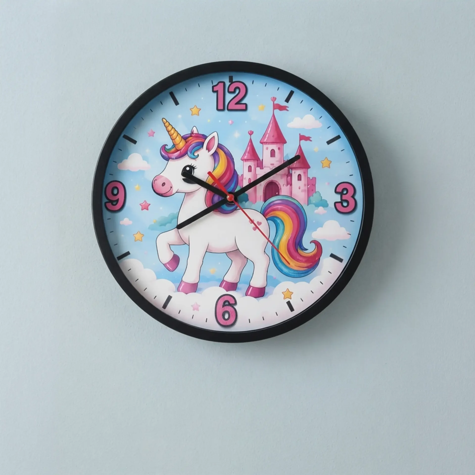 Masalsı Şato ve Unicorn Desenli Çocuk Odası Duvar Saati 29cm